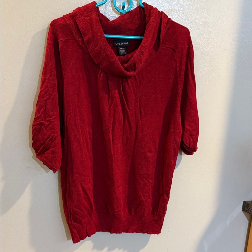 Lane Bryant Bold Red Maroon Cowl Neck short sleeve sweater plus 22/24 Euc